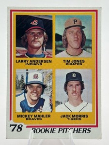 1978 Topps Baseball Rookie Pitchers Card Featuring Larry Andersen, Tim Jones, Mickey Mahler, and Jack Morris #703 Baseball Card