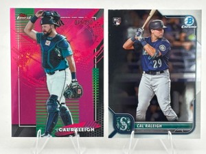 Lot of 2 Cal Raleigh Baseball Cards Including 2026 Topps Finest Pink #208 Numbered 45250 and 2022 Bowman Chrome RC #51