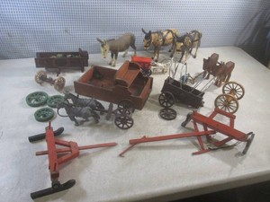 (BR3) Assorted Vintage Wagon Horse Donkey Parts Mix of Cast Iron, Wood and Plastic