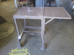 (RMC) Vintage Tiffany Stand Co. Metal Typewriter Stand with Drop-Leaf Side and Rolling Caster Wheels