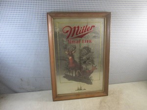 (A-4) Vintage Miller High Life Wildlife Series White Tailed Deer Framed Mirror 15 12 x 22 12
