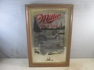 (A-4) Vintage Miller High Life Wildlife Series The Loon Framed Mirror 15 12 x 22 12