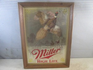 (A-4) Vintage Miller High Life Sportsmens Series Pheasant Framed Mirror 15 14 x 20 14