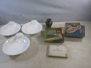 (A-1) Assorted Vintage - 3 Made In Italy Plates, Chesterfield Cigarette Tin, Empty Revell Box and Other