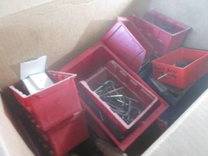 (F-1) Box of Organizer Bins with Misc Tools and Harware
