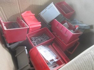 (F-2) Assorted Organizer Bins with Hardware Etc