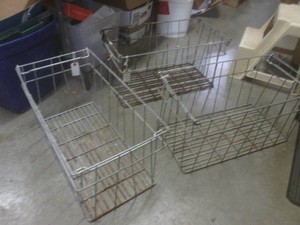 (G-1) 3 Vintage Stackable Metal Wire Basket Storage Bins 24 x 13 x 12 14 H