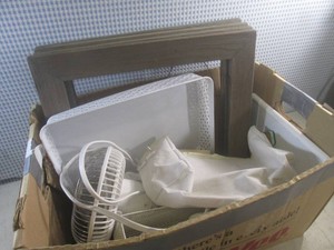 (BR1) Box of Misc - Electric Clip Fan, Tray, Wood Picture Frames and Other Misc