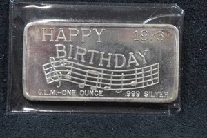 1973 Great Lakes Mint Happy Birthday 1 Ounce Silver Bar