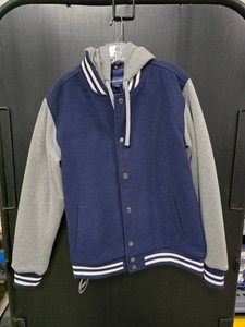 Sport-Tek NavyGray Hooded Varsity Jacket - Size M