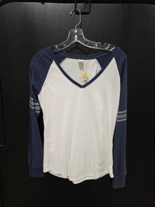 District Made WhiteNavy Raglan V-Neck Long-Sleeve Shirt - Size S