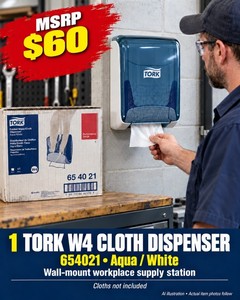 MSRP $60 NEW TORK FOLDED WIPER  CLOTH DISPENSER, MODEL W4 654021, QTY 1 - WALL-MOUNT DISPENSING OF COMPATIBLE WIPERS &amp CLOTHS, WHITE &amp AQUA