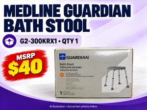 MSRP $40 NEW MEDLINE GUARDIAN BATH STOOL, MODEL G2-300KRX1, QTY 1 - COMPACT ROUND SEAT FOR SEATED BATHING &amp SHOWER ROUTINES