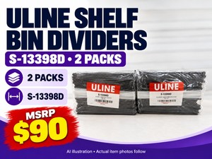 MSRP $90 NEW ULINE SHELF BIN DIVIDERS, MODEL S-13398D, 2 PACKS - SEPARATE COMPATIBLE BINS INTO COMPARTMENTS TO ORGANIZE SMALL PARTS &amp SUPPLIES