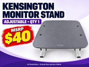 MSRP $40 KENSINGTON ADJUSTABLE MONITOR STAND, QTY 1 - RAISES A DISPLAY TO A MORE CONVENIENT VIEWING HEIGHT &amp FREES SPACE UNDERNEATH GREAT CONDITION
