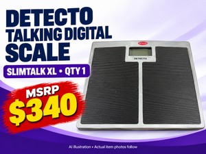 MSRP $340 NEW DETECTO TALKING DIGITAL SCALE, MODEL SLIMTALK XL, 550-LB CAPACITY, ENGLISH  SPANISH VOICE &amp EXTRA-WIDE PLATFORM