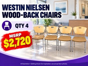 MSRP $2,720 LOT OF 4 HIGH QUALITY WESTIN NIELSEN BENTWOOD-BACK HEAVY DUTY PLUS SIZE GUEST CHAIRS, 1 WITH ARMS - MATCHING SEATING FOR RECEPTION AREAS, WAITING ROOMS &amp OFFICE VISITORS - GREAT CONDITION