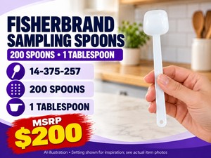 MSRP $200 NEW FISHERBRAND STERILE SAMPLING SPOONS, MODEL 14-375-257, 1 CASE  200 SPOONS, 1-TABLESPOON SIZE - SAMPLE COLLECTION &amp TRANSFER TOOLS FOR LABORATORY WORK