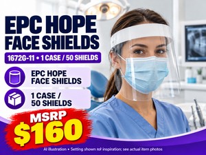 MSRP $160 NEW 1 CASE  50 SHIELDS EPC HOPE FACE SHIELDS, MODEL 1672G-11, CLEAR FACE-COVERING SUPPLIES FOR WORKPLACE &amp FACILITY USE