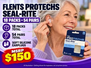 MSRP $150 NEW FLENTS PROTECHS SEAL-RITE SILICONE EARPLUGS, 18 PACKS OF 3 PAIRS  54 PAIRS TOTAL - MOLDABLE EARPLUGS WITH STORAGE CASES, NRR 21 NOISE REDUCTION