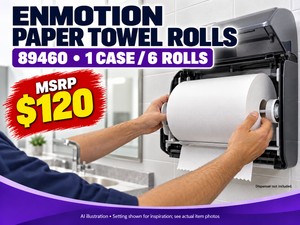 MSRP $120 NEW GEORGIA-PACIFIC ENMOTION PAPER TOWEL ROLLS, MODEL 89460, 1 CASE  6 ROLLS - REFILLS FOR COMPATIBLE DISPENSERS, STOCK UP FOR RESTROOMS &amp HANDWASHING AREAS