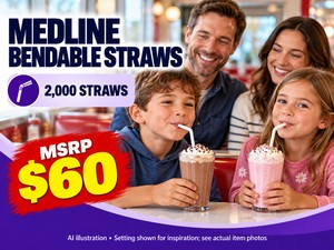 MSRP $60 NEW MEDLINE 7.75-INCH PLASTIC STRAWS, MODEL NON02325, 5 BOXES OF 400  2,000 TOTAL - INDIVIDUALLY WRAPPED BENDABLE STRAWS FOR FOOD SERVICE &amp FACILITY STOCK