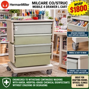 MSRP $1800 HERMAN MILLER MILCARE&nbspCOSTRUC MOBILE 4 DRAWER L CART ENGINEERED TO WITHSTAND CONTINUOUS WASHING WITH HARSH, HOSPITAL-GRADE CHEMICAL DISINFECTANTS WITHOUT CRACKING OR DEGRADING #1 GREAT CONDITION
