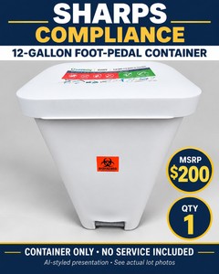 MSRP $200 NEW IN OPEN BOX SHARPS COMPLIANCE 87705 12-GALLON FOOT-PEDAL CONTAINER WITH LID, QTY 1 - TAKEAWAY RECYCLE SYSTEM CONTAINER, CONTAINER ONLY