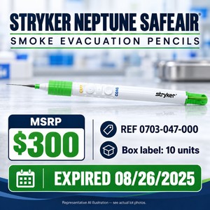 MSRP $300 STRYKER NEPTUNE SAFEAIR SMOKE EVACUATION PENCILS, REF 0703-047-000, COATED 70mm BLADE, ROCKER SWITCH - BOX LABEL QTY 10 - EXPIRED&nbsp
