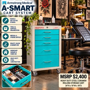 MSRP $2400 HEAVY DUTY ARMSTRONG STEEL A-SMART 5 DRAWER ROLLING STORAGE &amp ORGANIZER CART, GARAGE TOOLS, WORKSHOP PARTS, CRAFT STUDIO, SALON, TATTOO, FISHING TACKLE, MEDICAL &amp VETERINARY SUPPLIES, GREAT CONDITION