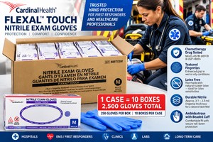 MSRP $450 NEW 1 CASE 2,500 CARDINAL HEALTH FLEXAL-TOUCH NITRILE EXAM GLOVES, M,&nbspHIGH RISK EMS POLICE GLOVES, TEXTURED FINGERTIPS FOR EXTRA GRIP TESTED AGAINST FENTANYLGASTRIC &amp MORE, ADVANCED PROTECTION ENSURED