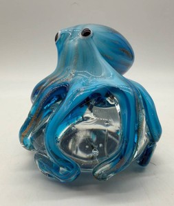 Blue Art Glass Octopus Figurine With Gold Aventurine