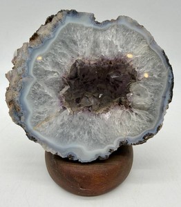 Agate Slice With Amethyst Druzy on Wood Stand