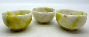 Jade Stone Bowls With Raised Feet (Lot of 3)