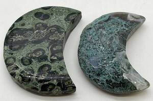 Moss Agate Crescent Moon Stones - Pair