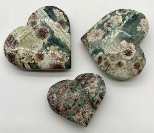 Green Sakura Agate Heart Stones - Polished (Lot of 3)