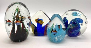 Art Glass Fish Paperweights Mixed Lot (Lot of 4)
