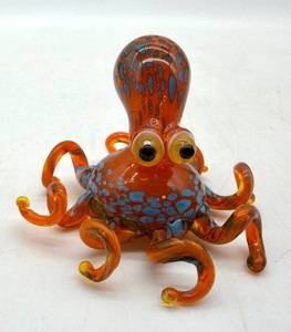 Amber Orange Blue Art Glass Octopus Sculpture