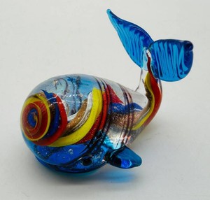 Multicolored Art Glass Fish Whale Sculpture