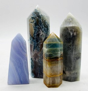 Polished Natural Stone Crystal Tower Set (Lot of 4)