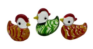 Art Glass Duck Figurines - Red, Yellow & Green (Lot of 3)
