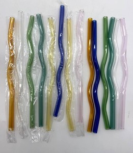 Colored Curved Glass Drinking Straws (Lot of 14)