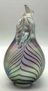 Iridescent Art Glass Pear-Shaped Decorative Vessel