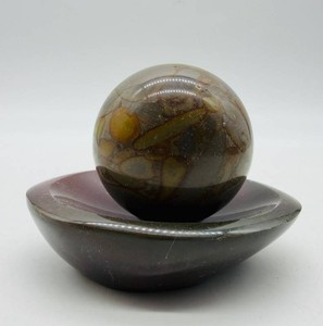 Bamboo Leaf Jasper Sphere & Carved Ocean Jasper Bowl