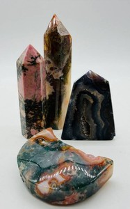Rhodonite, Ocean Jasper & Black Agate Crystal Mixed Lot - 4 Pieces