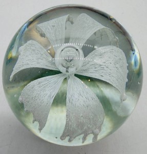 Art Glass Floral Paperweight - 4 Diameter