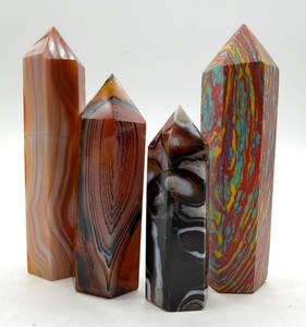 Agate & Rainbow Jasper Polished Point Set (Lot of 4)