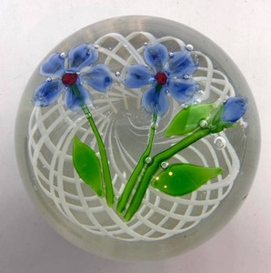 Art Glass Latticino Floral Paperweight