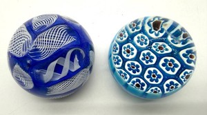 Murano Glass Latticino & Millefiori Paperweights (Lot of 2)