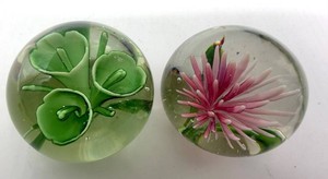 Art Glass Floral Paperweights - Calla & Chrysanthemum (Lot of 2)